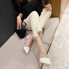 Elegant Shallow Pointed Toe Strappy Evening Party Slip-On High Heels