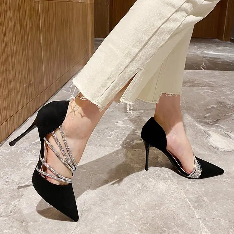 Elegant Shallow Pointed Toe Strappy Evening Party Slip-On High Heels
