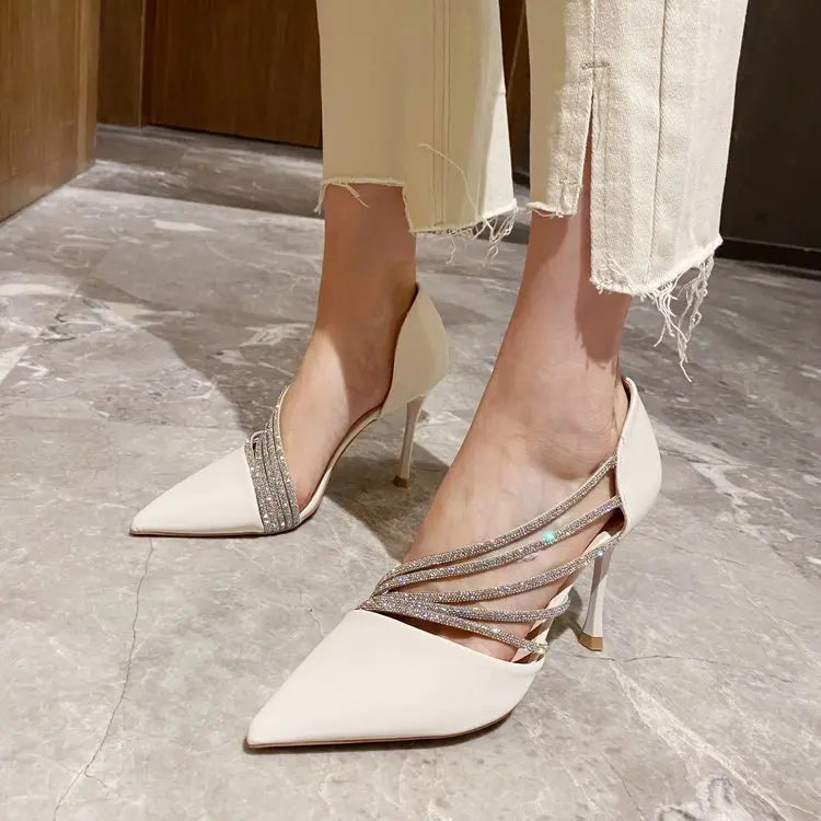 Elegant Shallow Pointed Toe Strappy Evening Party Slip-On High Heels