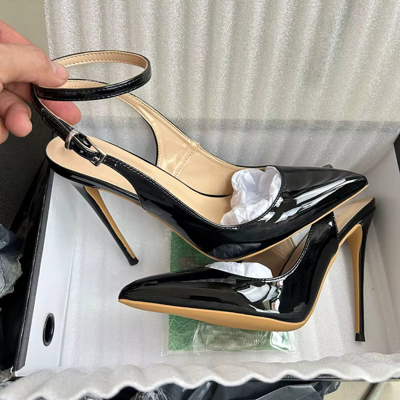 Elegant Pointed Toe Straps Cross Lace-up Thin Heel