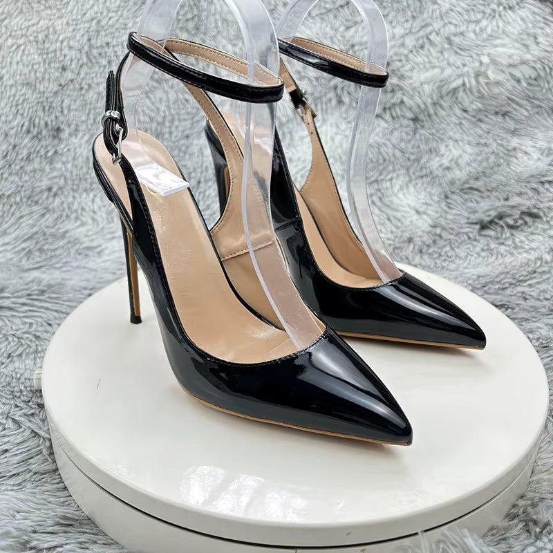 Elegant Pointed Toe Straps Cross Lace-up Thin Heel