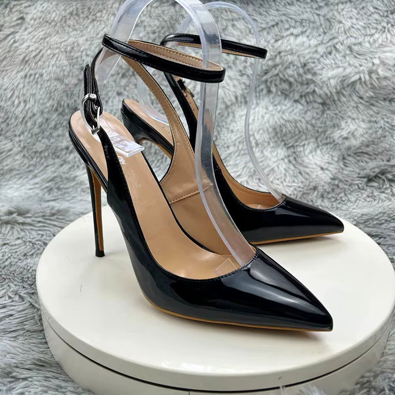 Elegant Pointed Toe Straps Cross Lace-up Thin Heel