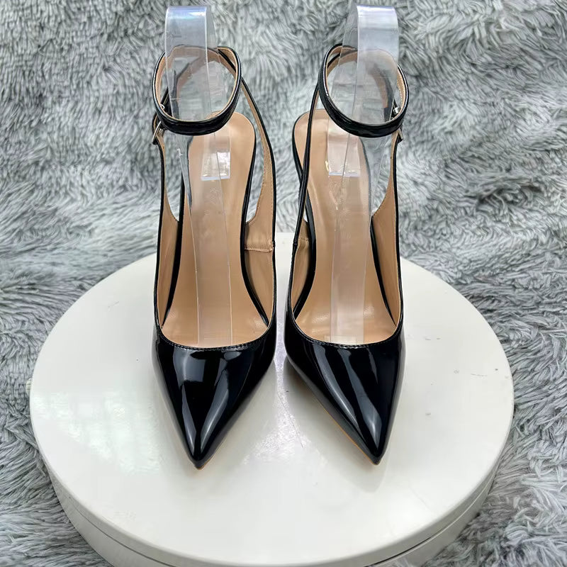 Elegant Pointed Toe Straps Cross Lace-up Thin Heel