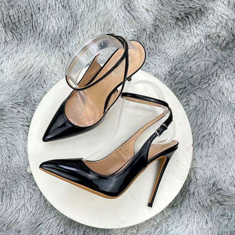 Elegant Pointed Toe Straps Cross Lace-up Thin Heel