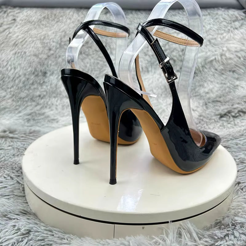 Elegant Pointed Toe Straps Cross Lace-up Thin Heel