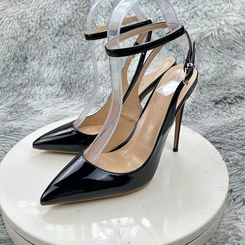 Elegant Pointed Toe Straps Cross Lace-up Thin Heel