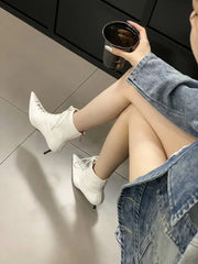 Elegant Pointed Toe T-tied Lace-up Thin High Heels Street Style Ankle Boots