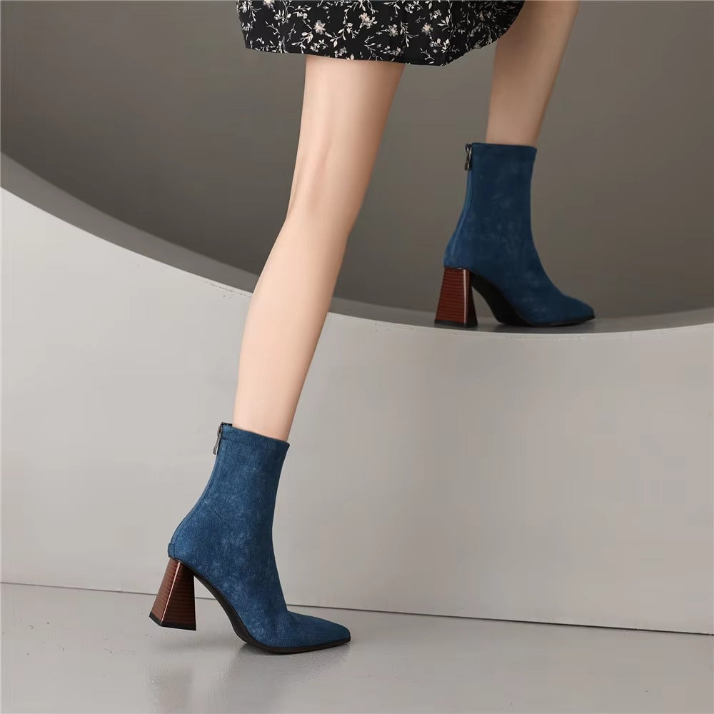 Elegant Pointed Toe Zippers Solid Color Party Thick Heels Ankle Strange Boots