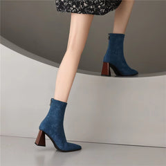 Elegant Pointed Toe Zippers Solid Color Party Thick Heels Ankle Strange Boots