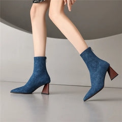 Elegant Pointed Toe Zippers Solid Color Party Thick Heels Ankle Strange Boots