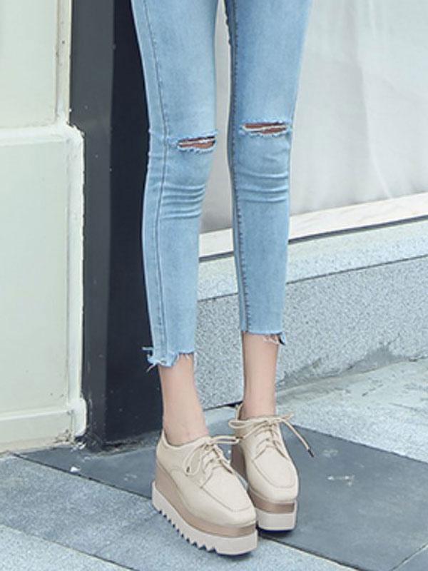Elegant Polyurethane Lace Up Rubber Platform in Patent Leather Shoes