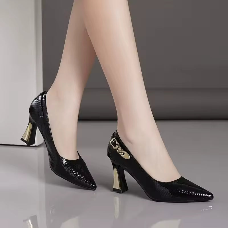 Elegant Pumps Pointed Toe Slip On Black Wine-red Dropship High Heels