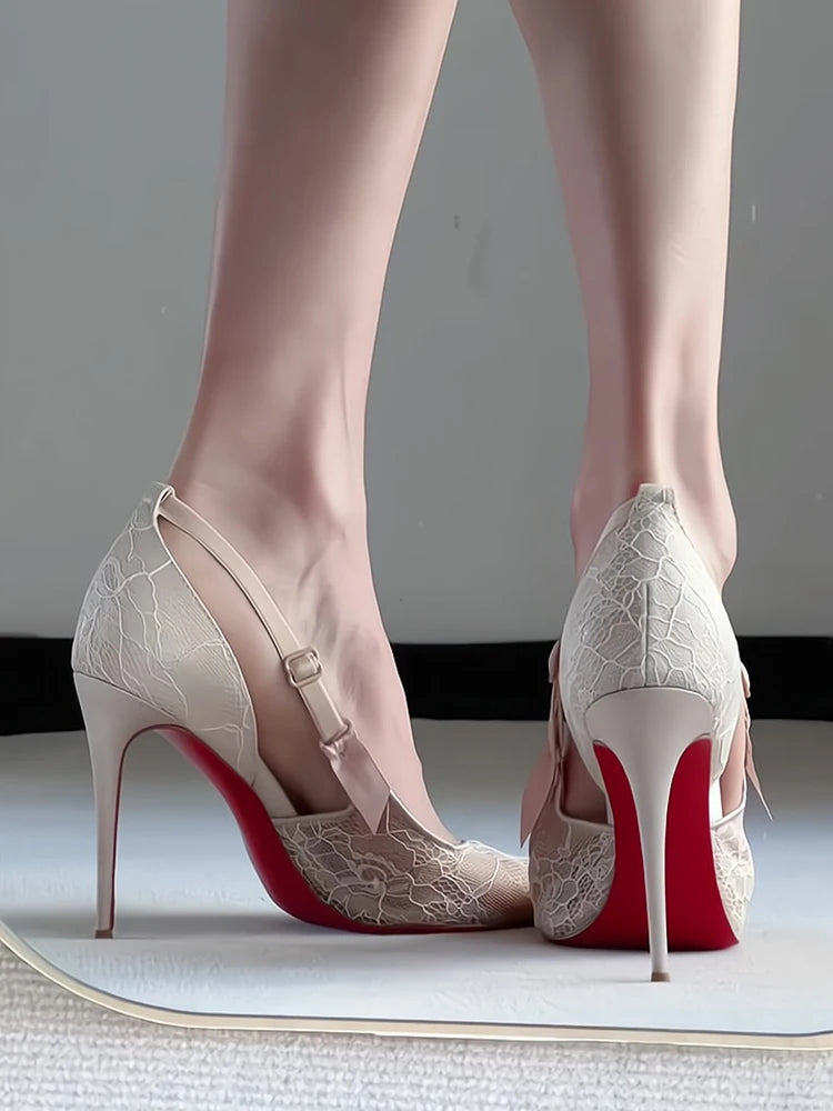 Elegant Queen Style Lace Soled Pointed Thin High Heels Sandals
