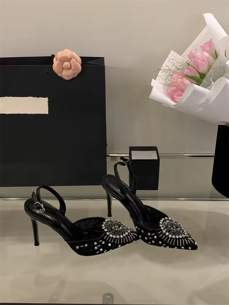 Elegant Rhinestone Mesh Pointed Toe Stiletto High Heels