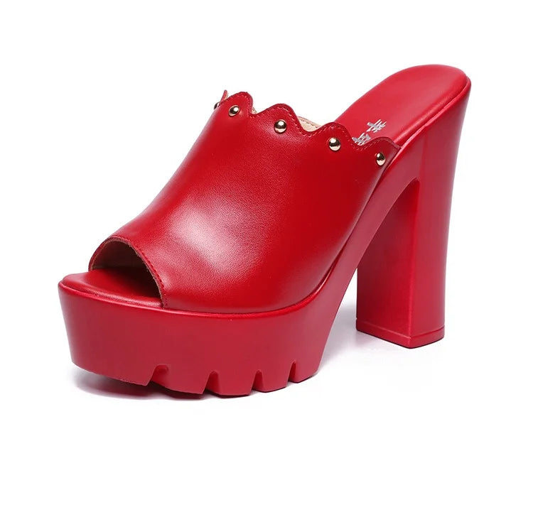 Elegant Rivet Soft Leather  Split Leather Spike Platform Shoes