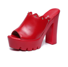 Elegant Rivet Soft Leather  Split Leather Spike Platform Shoes