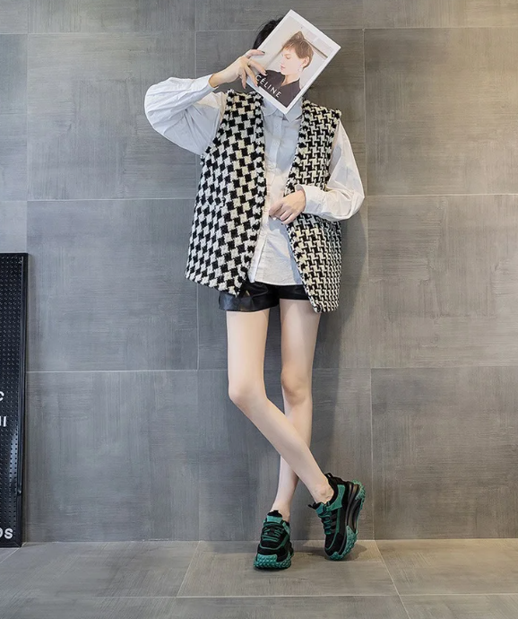 Elegant Rubber Genuine Leather Platform Wedge Chunky Shoes