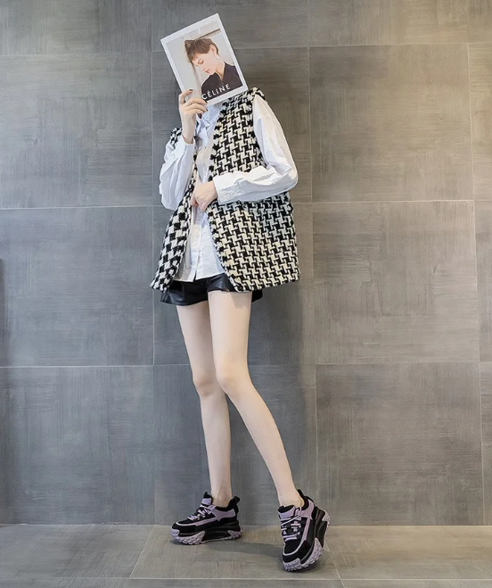 Elegant Rubber Genuine Leather Platform Wedge Chunky Shoes