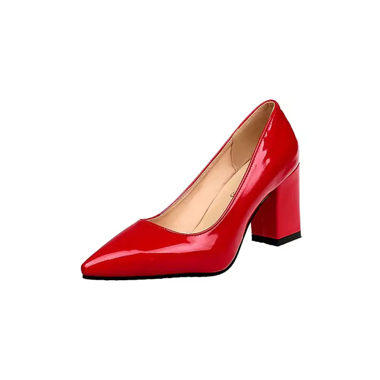 Elegant SLIP-ON Pointed Shallow Mouth Thick-heeled Plus Size Shoes