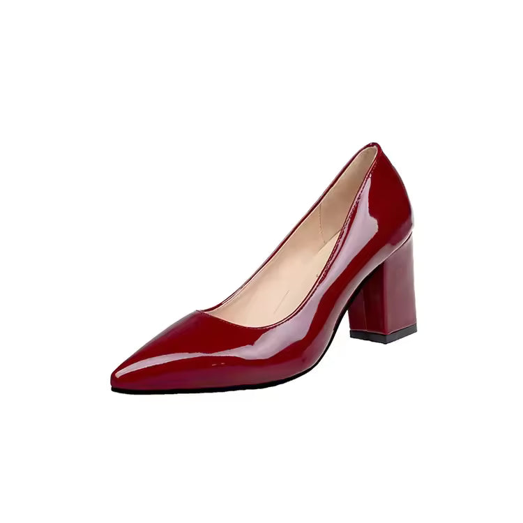 Elegant SLIP-ON Pointed Shallow Mouth Thick-heeled Plus Size Shoes