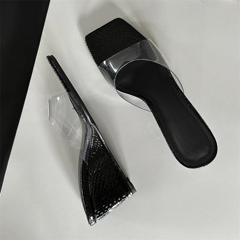 Elegant Shallow PVC Transparent Wedge Square Toe High Heels Sandal