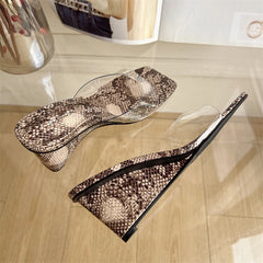 Casual Shallow PVC Transparent Wedge Square Toe High Heels Sandal