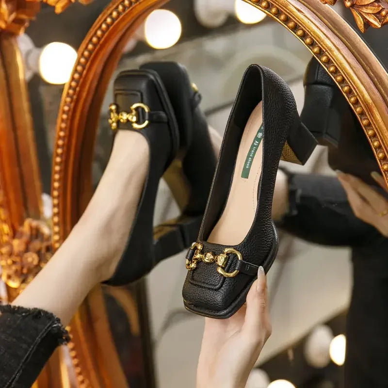Elegant Shallow Rubber Thick Square Slip-On High Heel Sandals