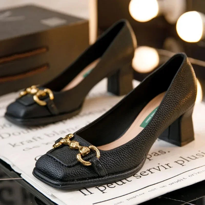 Elegant Shallow Rubber Thick Square Slip-On High Heel Sandals