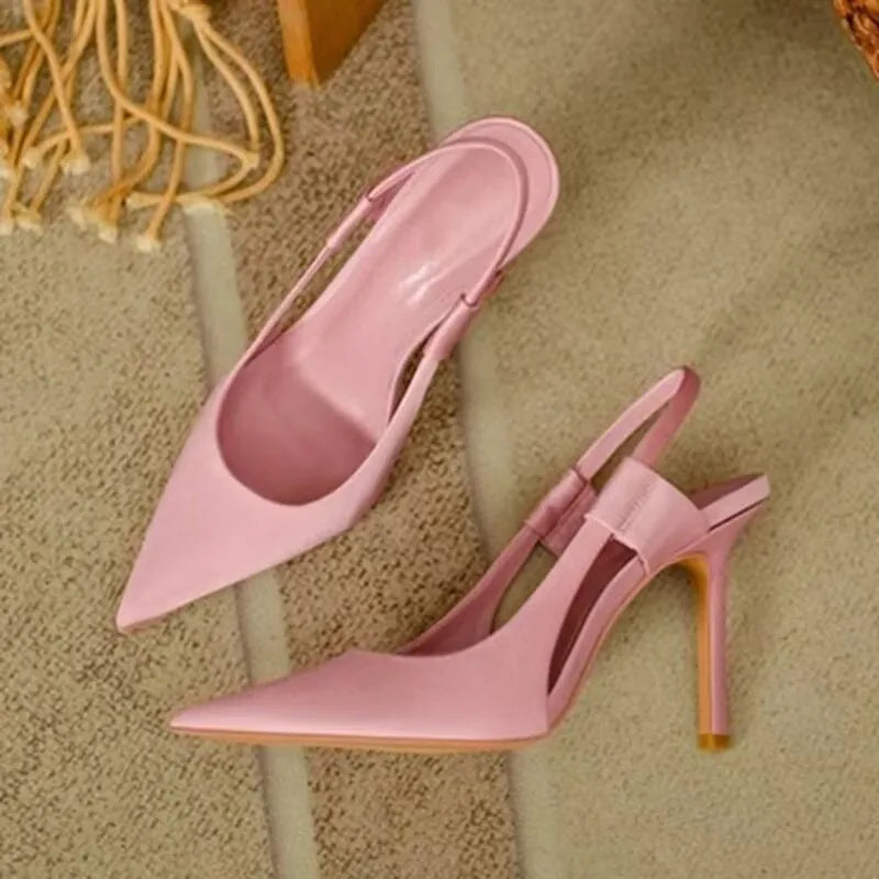 Elegant Slingback Pointed Toe Slip on Thin High Heel Pumps Sandals