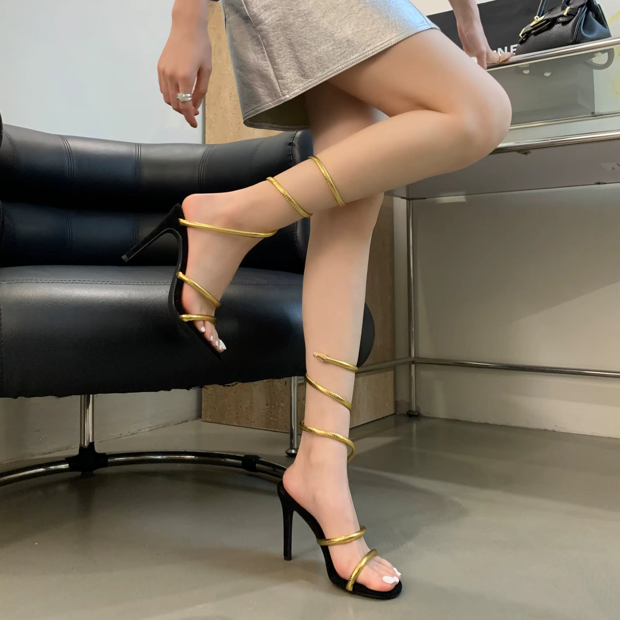 Elegant Snake Wrap Hollow Party Stiletto High Heel