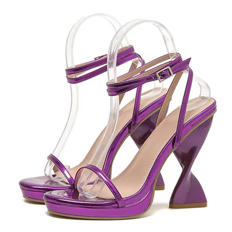 Elegant Solid Buckle Ankle Strap Open Strange High Heels
