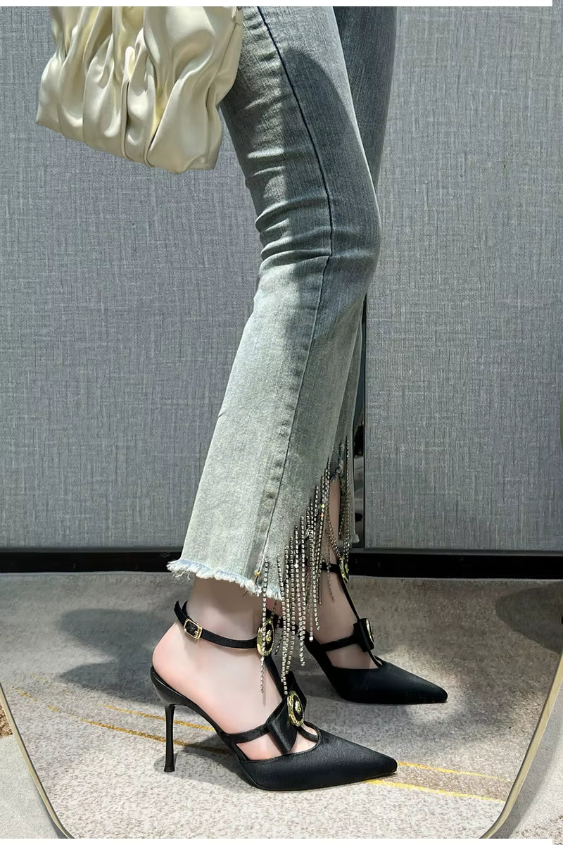 Elegant Solid Pointed Toe Shallow Bowknot Heeled High Heels
