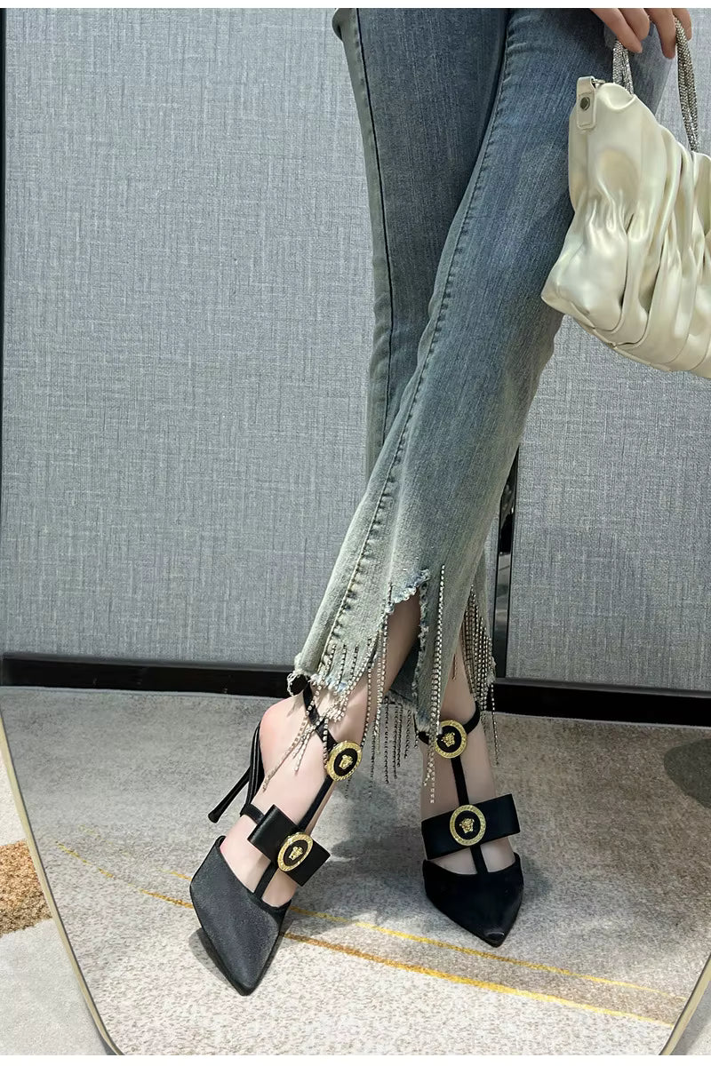 Elegant Solid Pointed Toe Shallow Bowknot Heeled High Heels