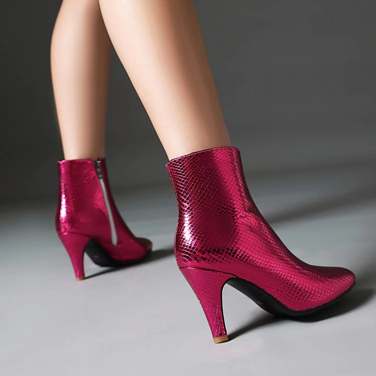 Elegant Solid Pointed toe PU Leather Luxury High Heels Party Ankle Shoes
