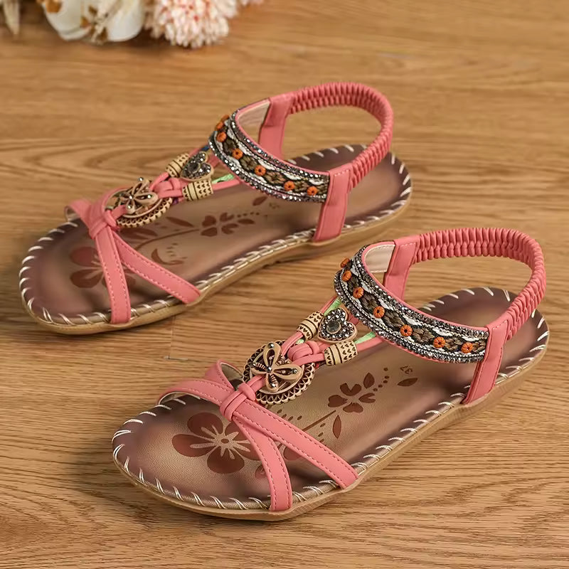 Elegant Solid Polyester Elastic band Open Strap Outdoor Sandals