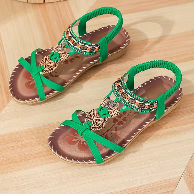 Elegant Solid Polyester Elastic band Open Strap Outdoor Sandals