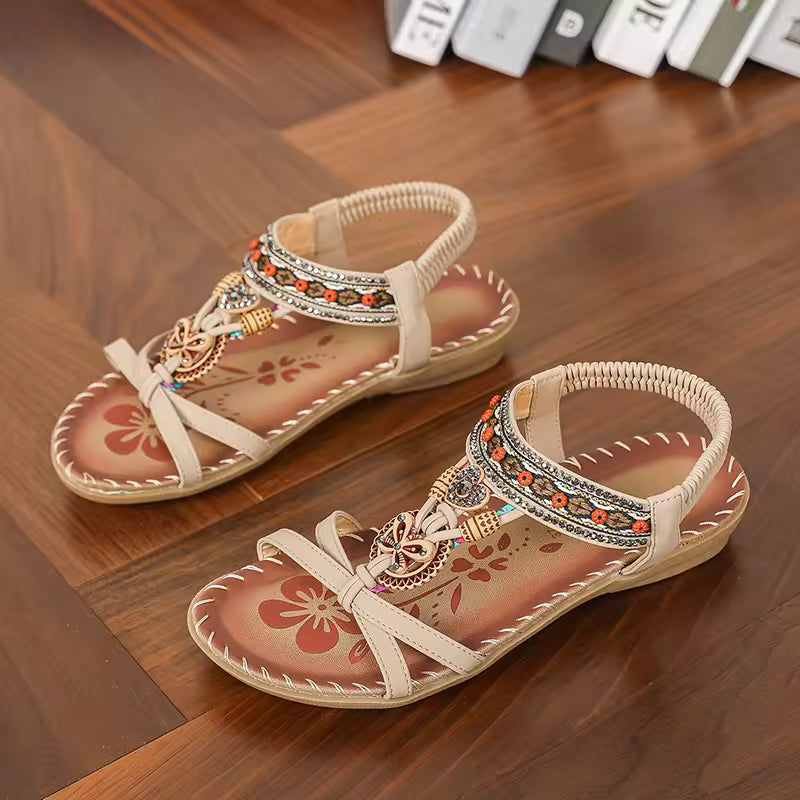 Elegant Solid Polyester Elastic band Open Strap Outdoor Sandals