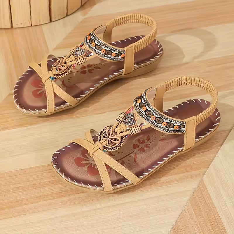 Elegant Solid Polyester Elastic band Open Strap Outdoor Sandals