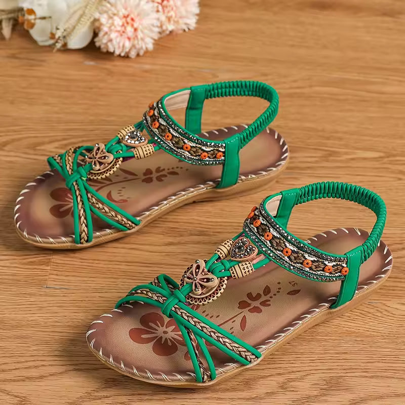 Elegant Solid Polyester Elastic band Open Strap Outdoor Sandals