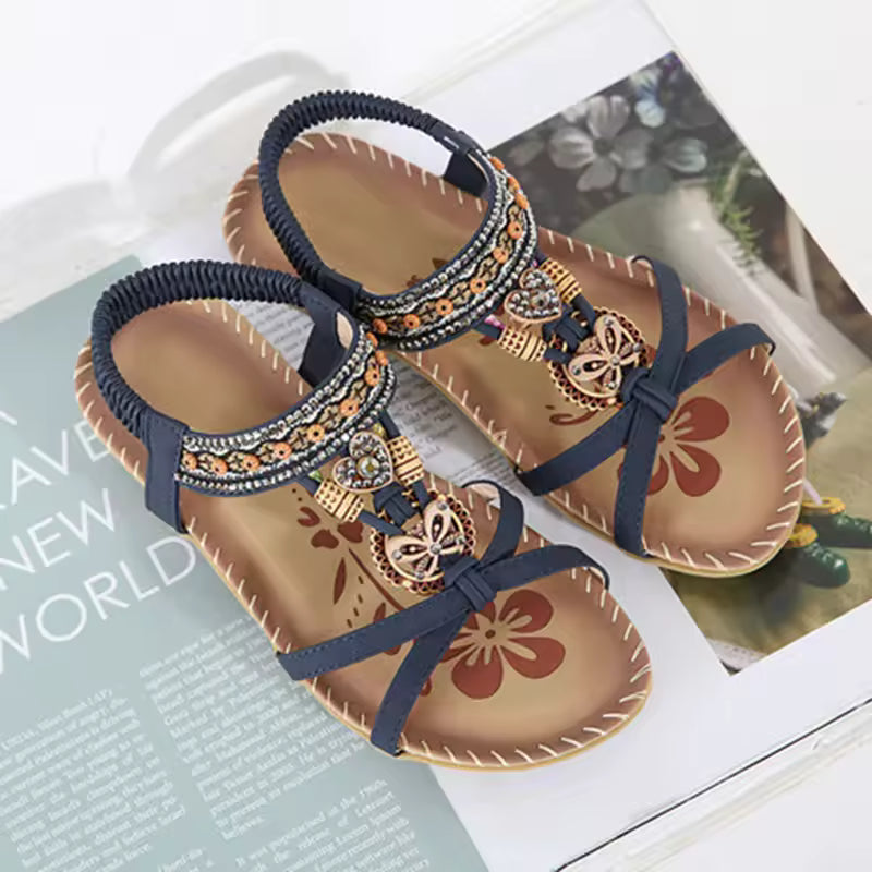 Elegant Solid Polyester Elastic band Open Strap Outdoor Sandals