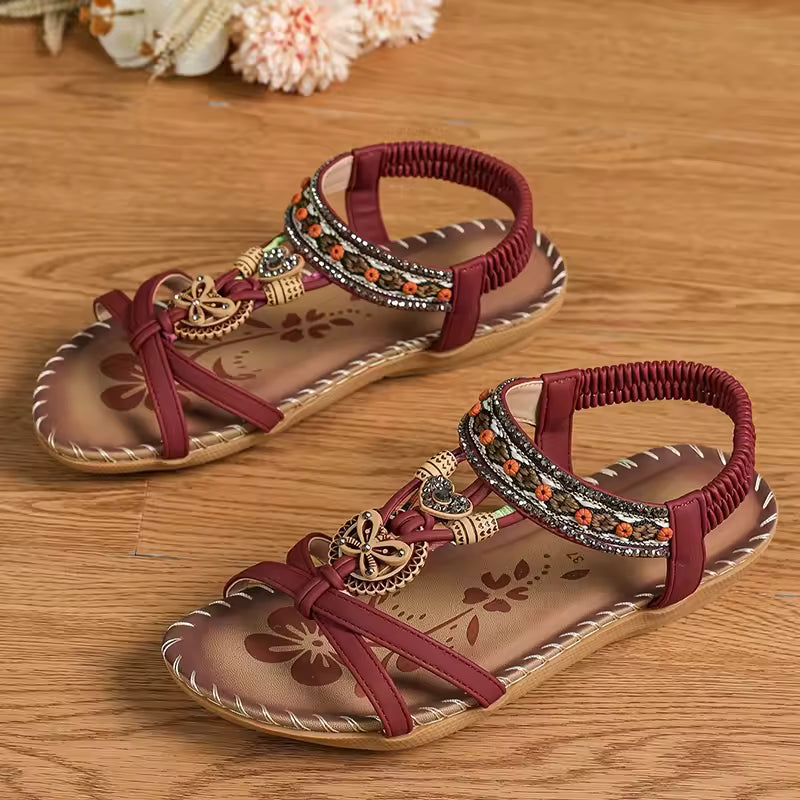 Elegant Solid Polyester Elastic band Open Strap Outdoor Sandals