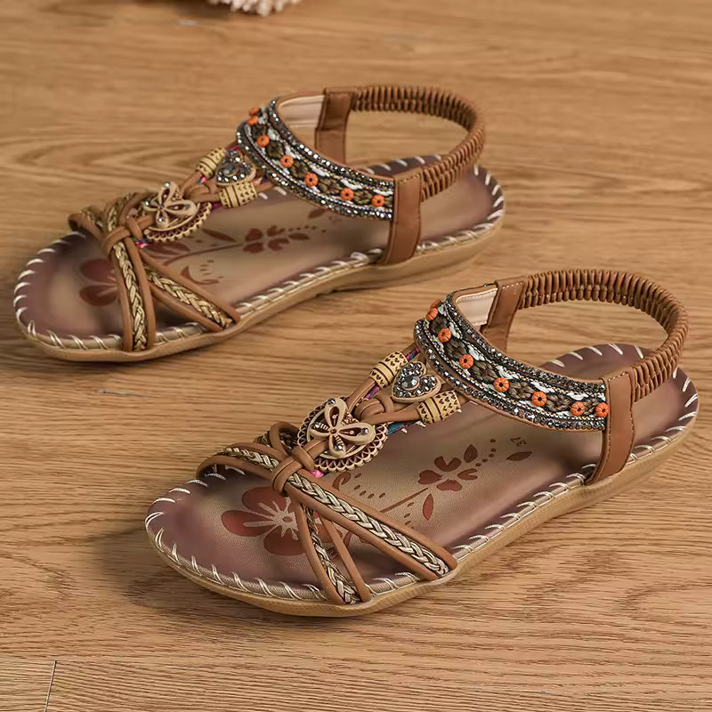 Elegant Solid Polyester Elastic band Open Strap Outdoor Sandals