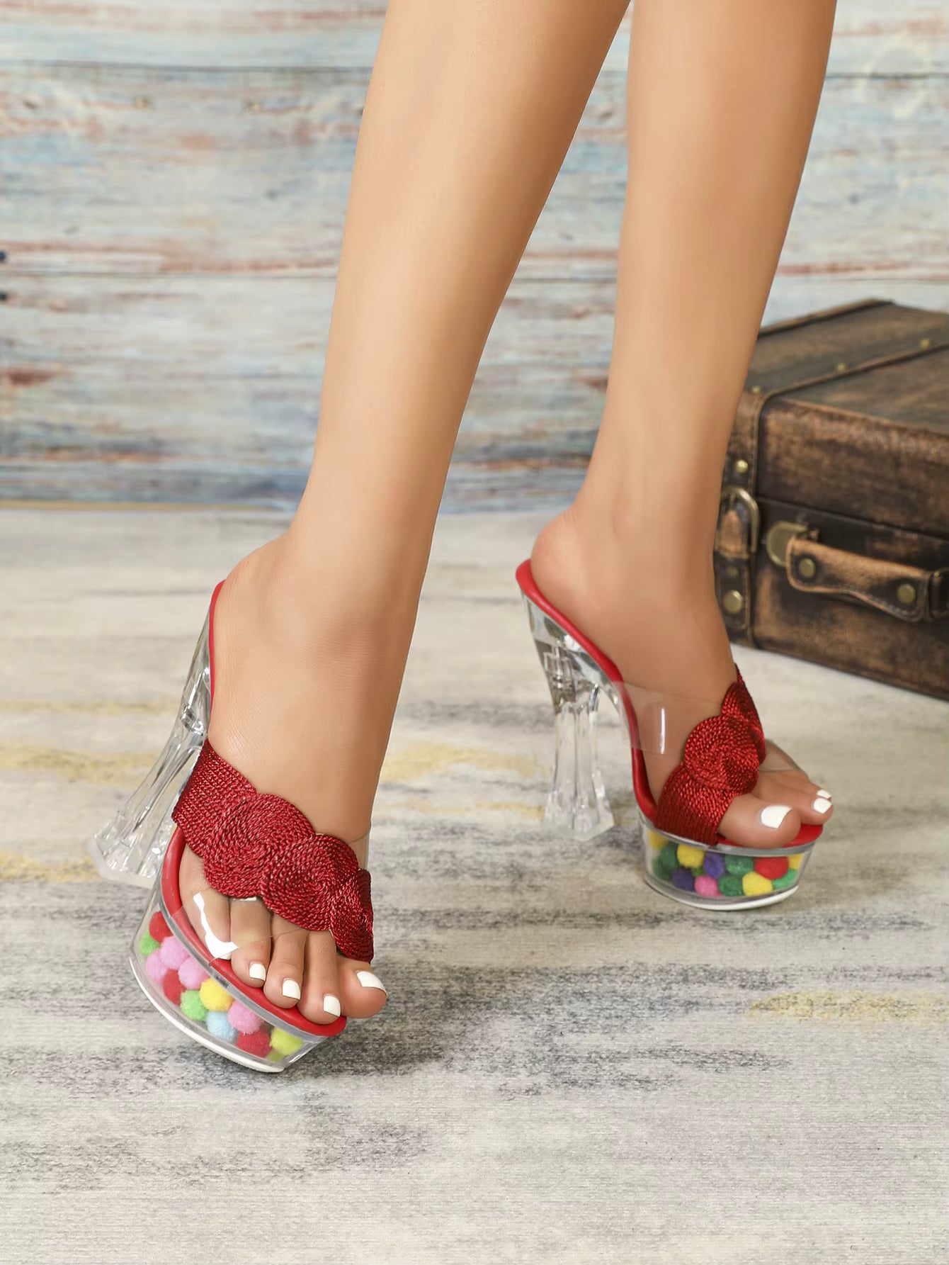 Elegant Solid Transparent Crystal Sole Slip-on Club Party High Heels