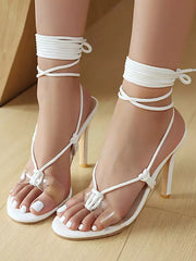 Elegant Solid color Daily Casual Flip Flop Lace Up High Heel