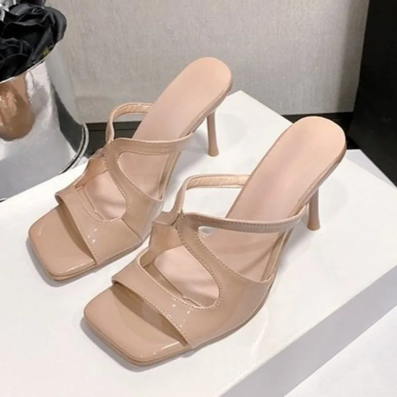 Elegant Square Toe Stiletto Open Toe Cross Strap Anti-slip Fish Mouth High Heels