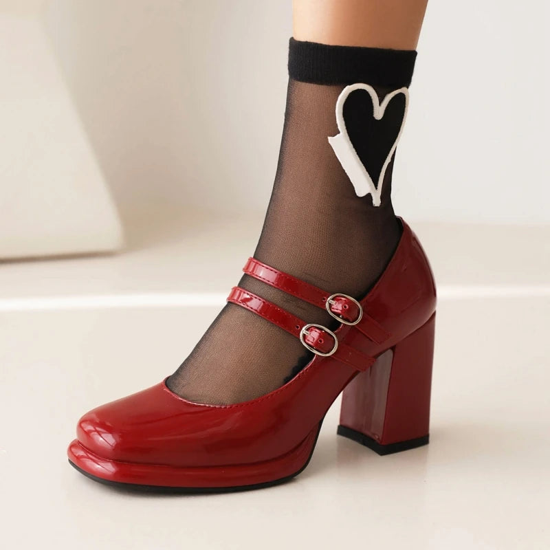 Elegant Strap Pumps Patent Leather Shallow High Heels