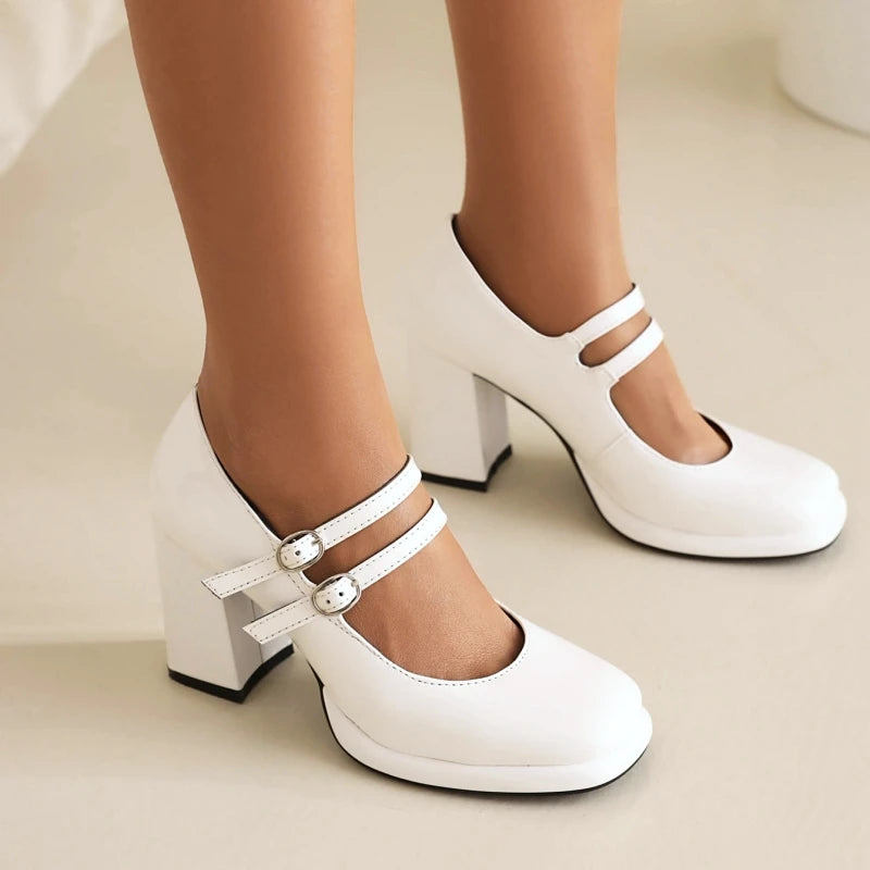 Elegant Strap Pumps Patent Leather Shallow High Heels