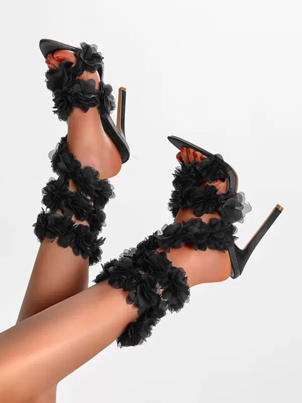 Elegant Strappy Flowers Stiletto High Heel