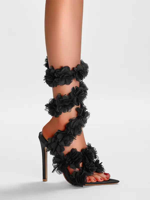 Elegant Strappy Flowers Stiletto High Heel