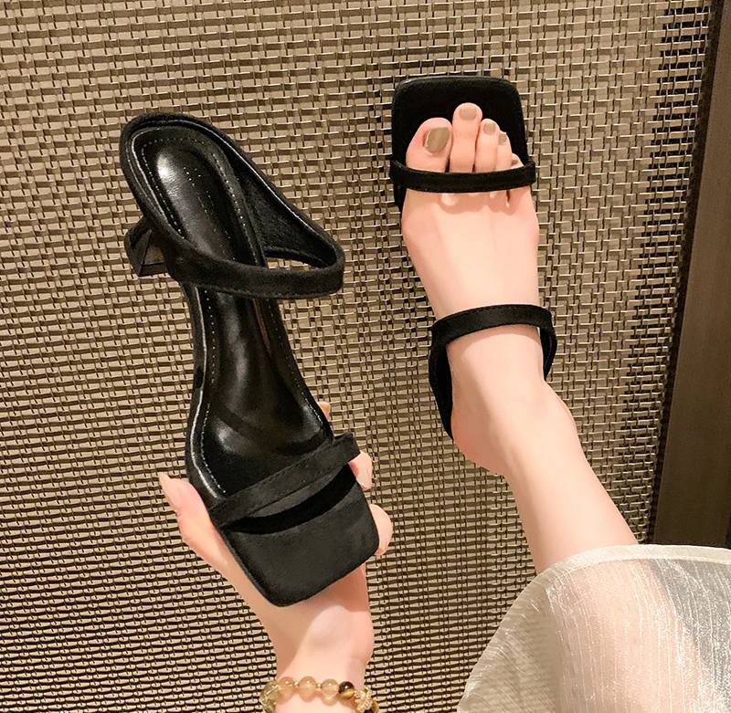 Classic Street Style Leopard Open Toe Slide Thick Square Heel Sandals